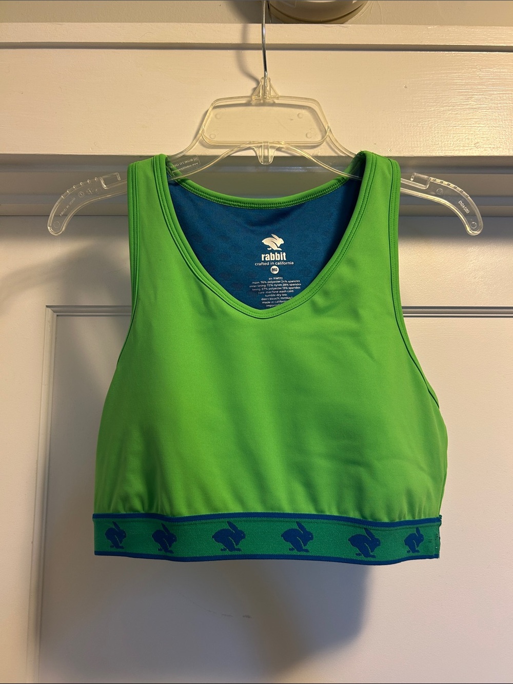 rabbit Women’s Green & Blue Racerback utiliBRA-vo Sports Bra: Medium, NWOT